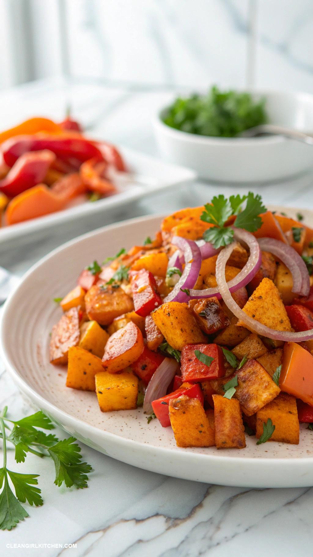 healthy brunch ideas Sweet Potato Hash with Bell Peppers and Onions