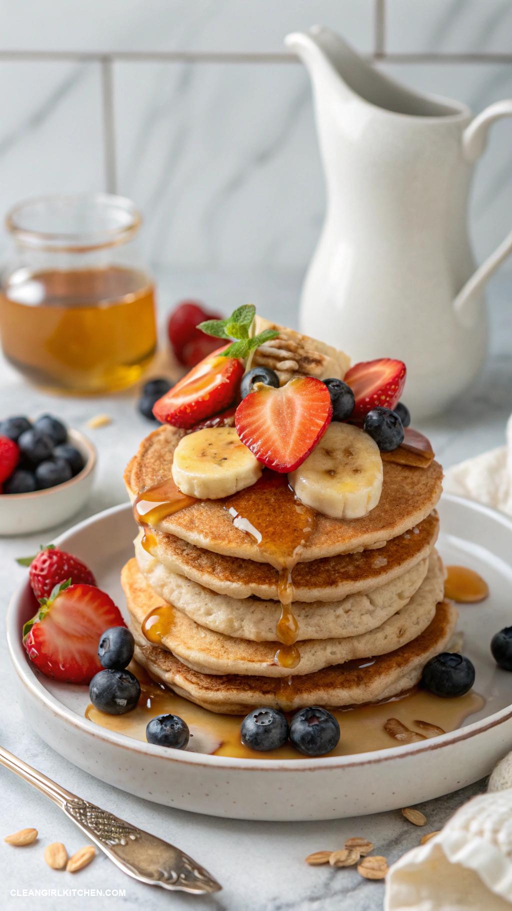 healthy brunch ideas Whole Grain Pancakes with Maple Syrup and Fresh Fruits
