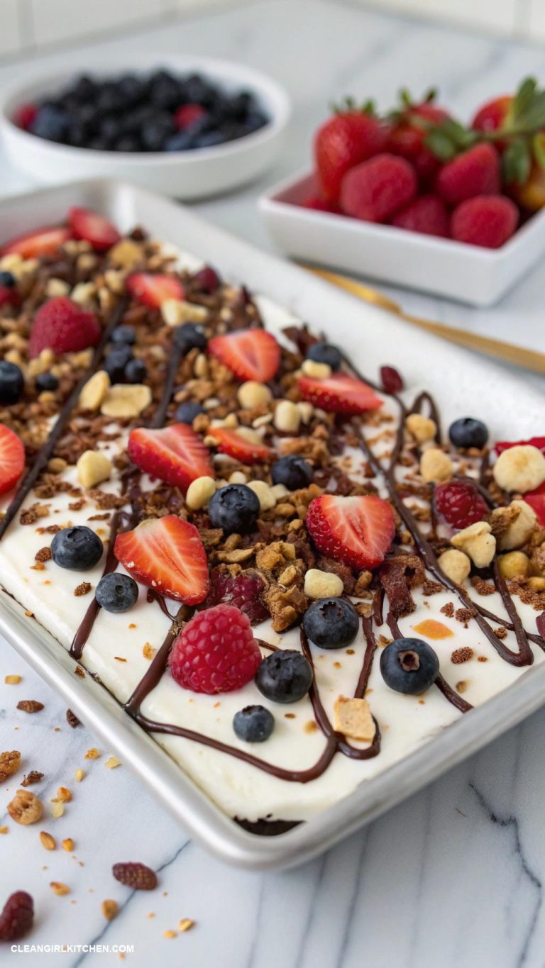 healthy desserts under 100 calories Frozen Yogurt Bark with Dark Chocolate and Nuts