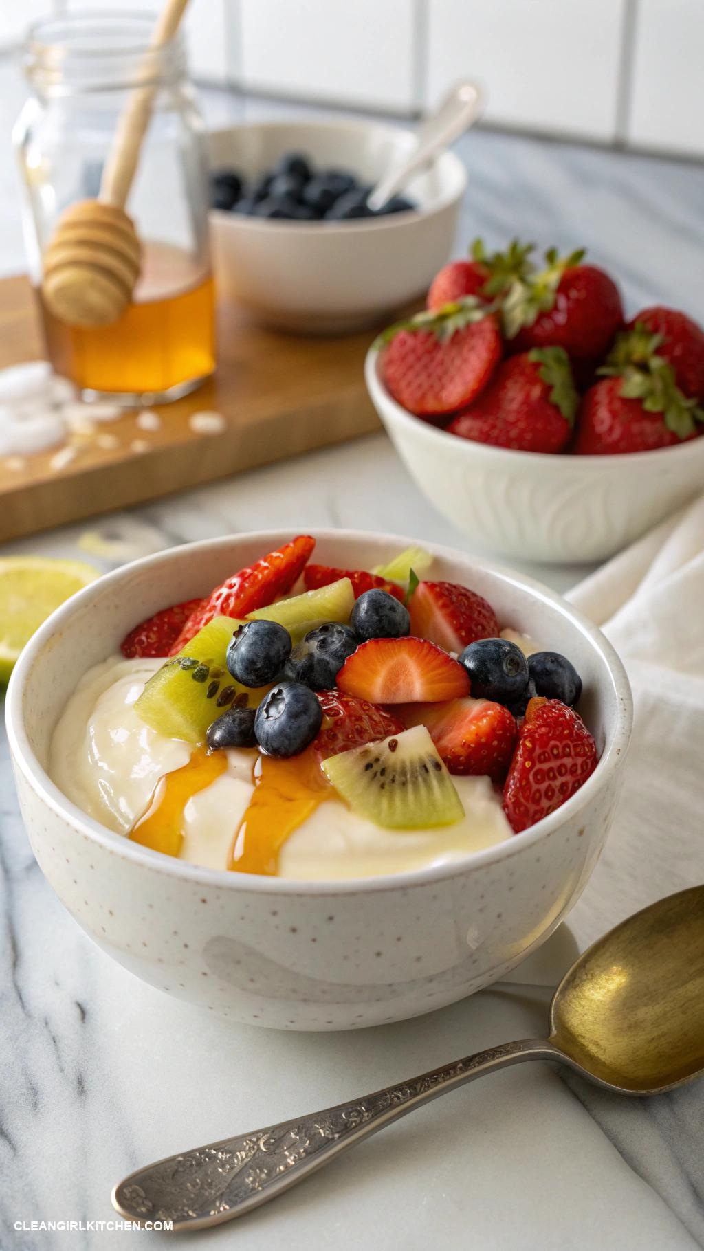 healthy desserts under 100 calories Greek Yogurt with Honey and Fresh Fruit