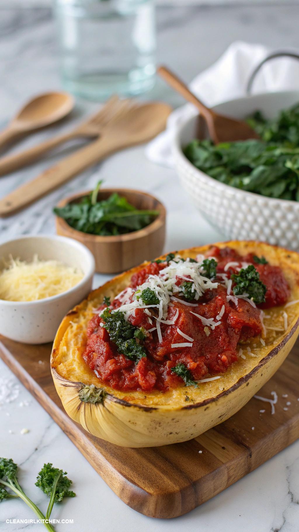 healthy gluten free recipes Spaghetti Squash with Marinara Sauce and Kale