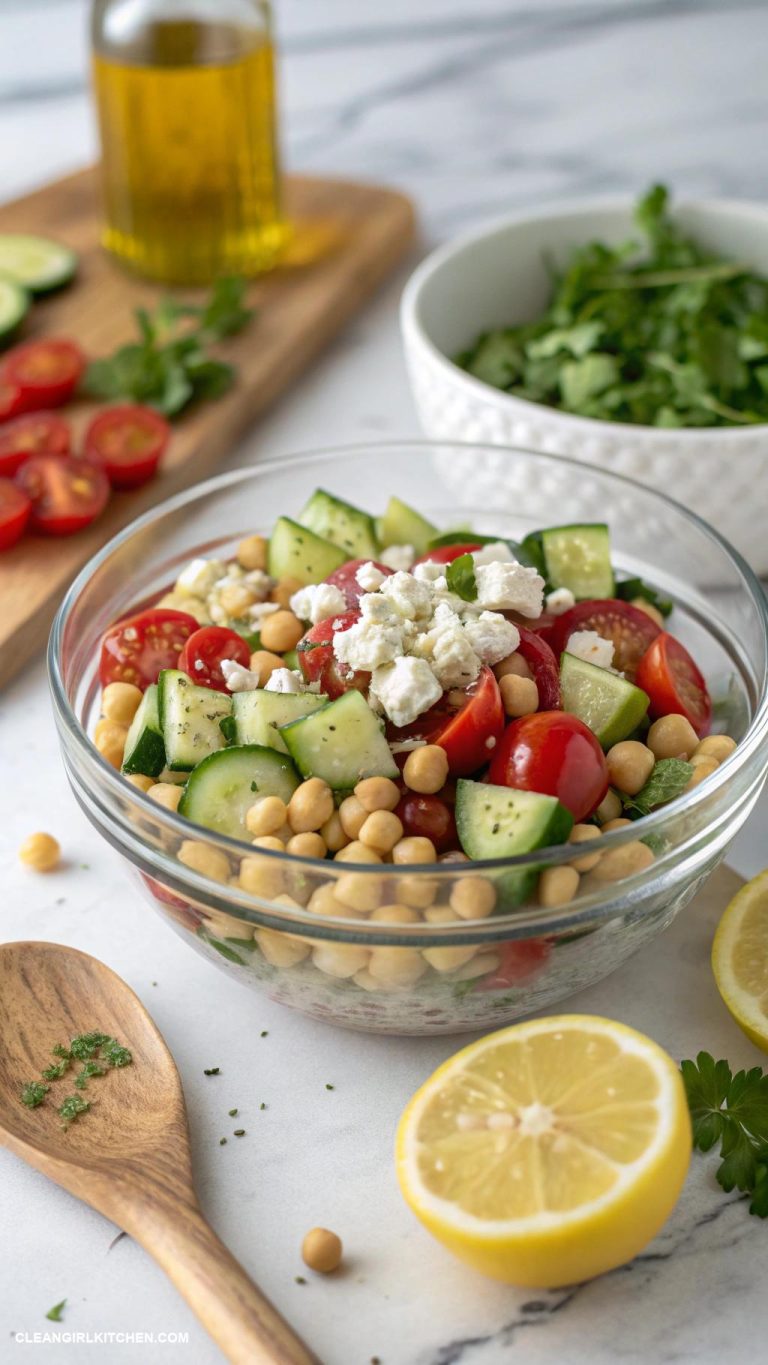 healthy meal prep for the week Chickpea Salad with Cucumbers Tomatoes and Feta Cheese
