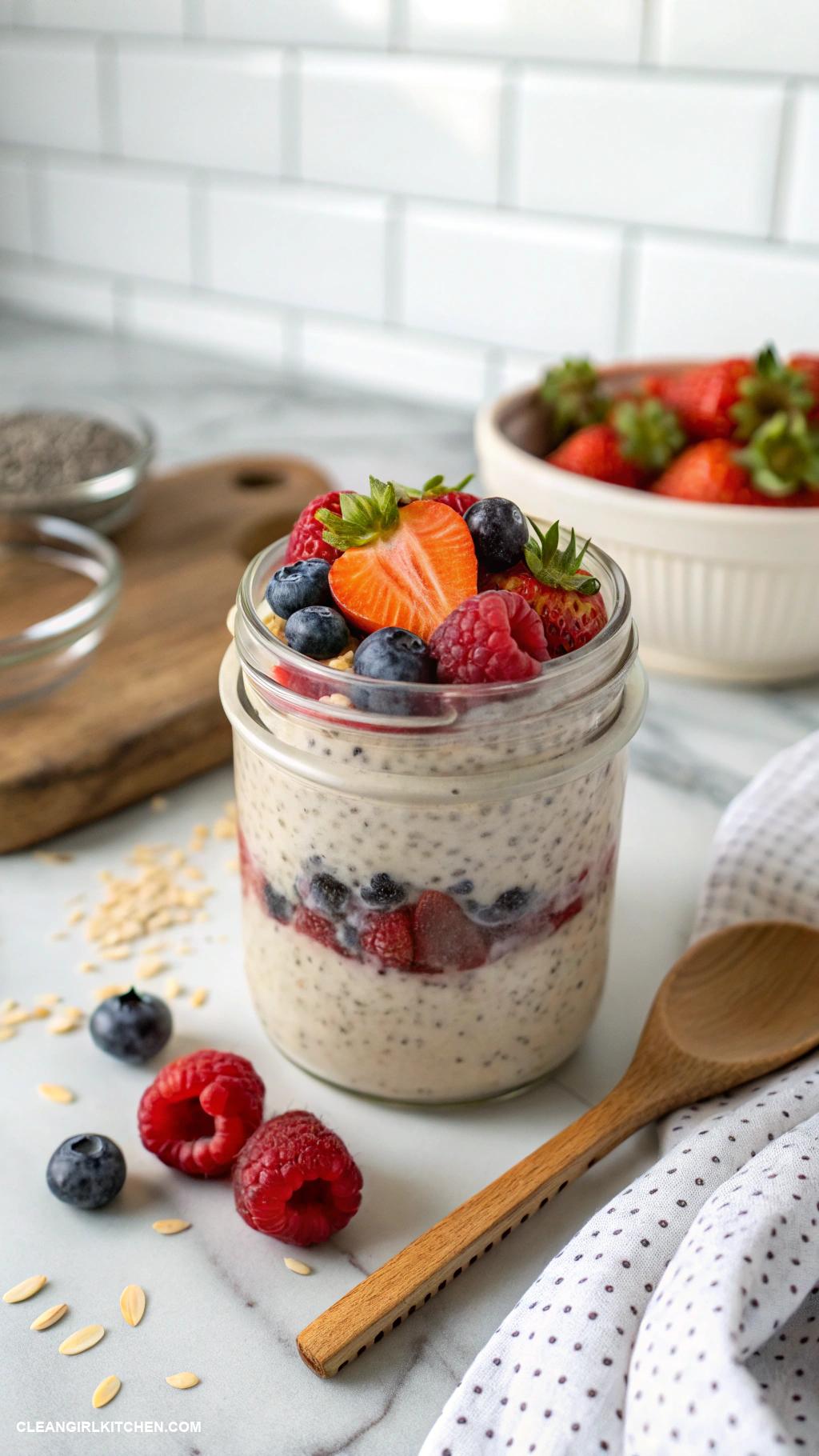 healthy meal prep for the week Overnight Oats with Chia Seeds Almond Milk and Berries
