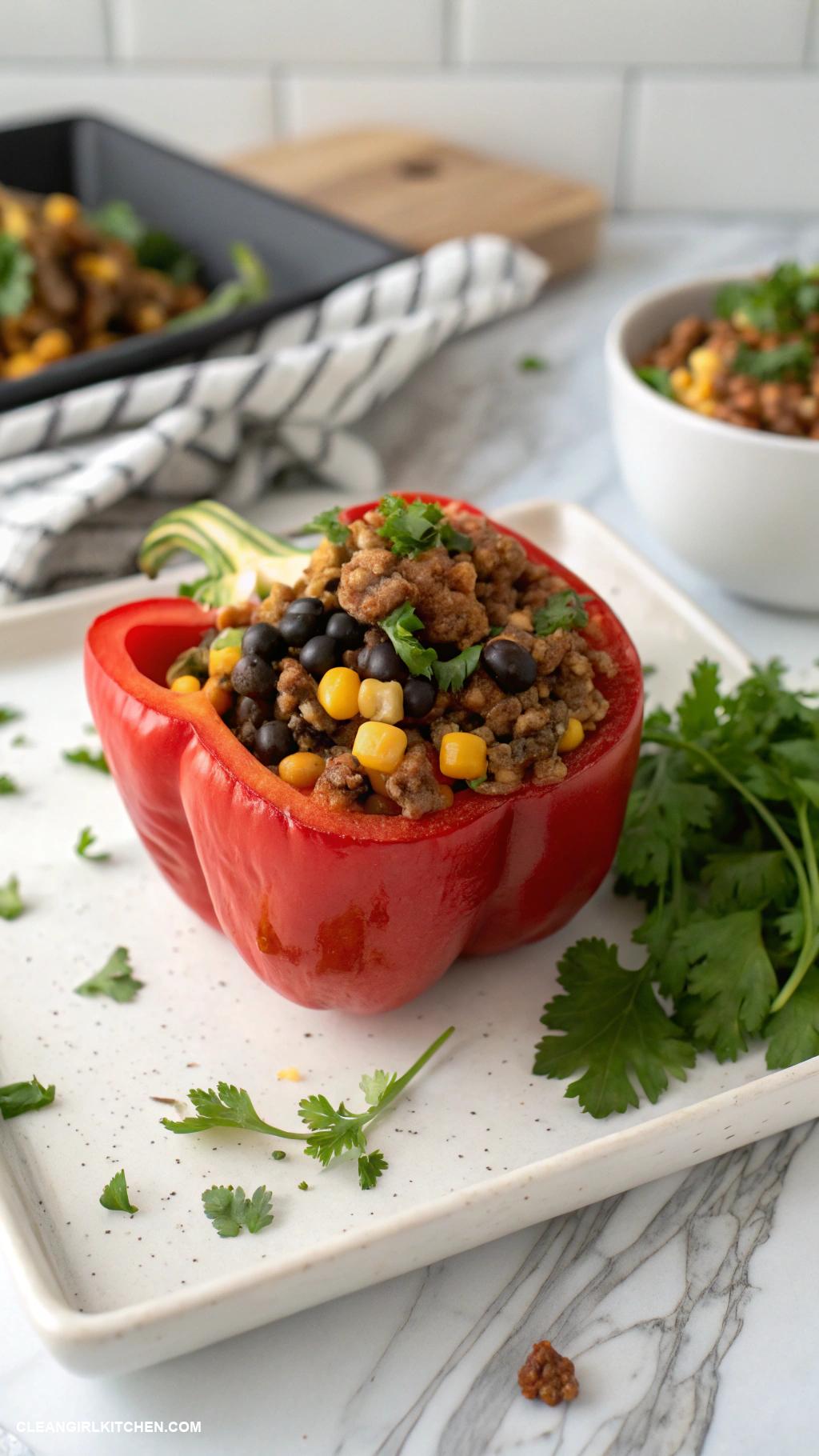 healthy meal prep for the week Stuffed Bell Peppers with Ground Turkey Black Beans and Corn