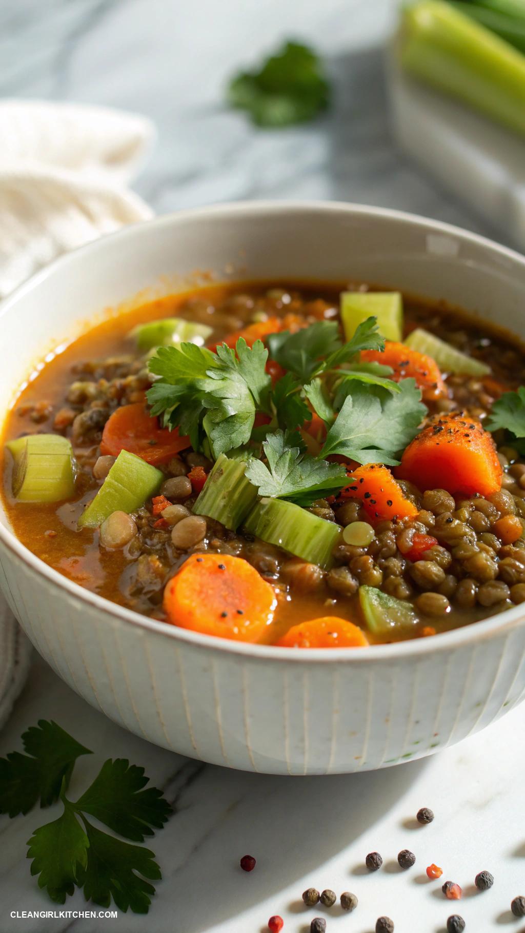 healthy meals Lentil Soup with Carrots Celery and Spices