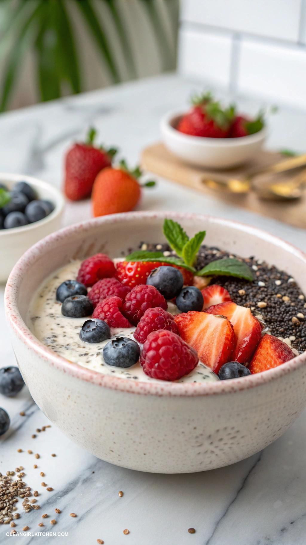 healthy meals Overnight Oats with Almond Milk Chia Seeds and Berries