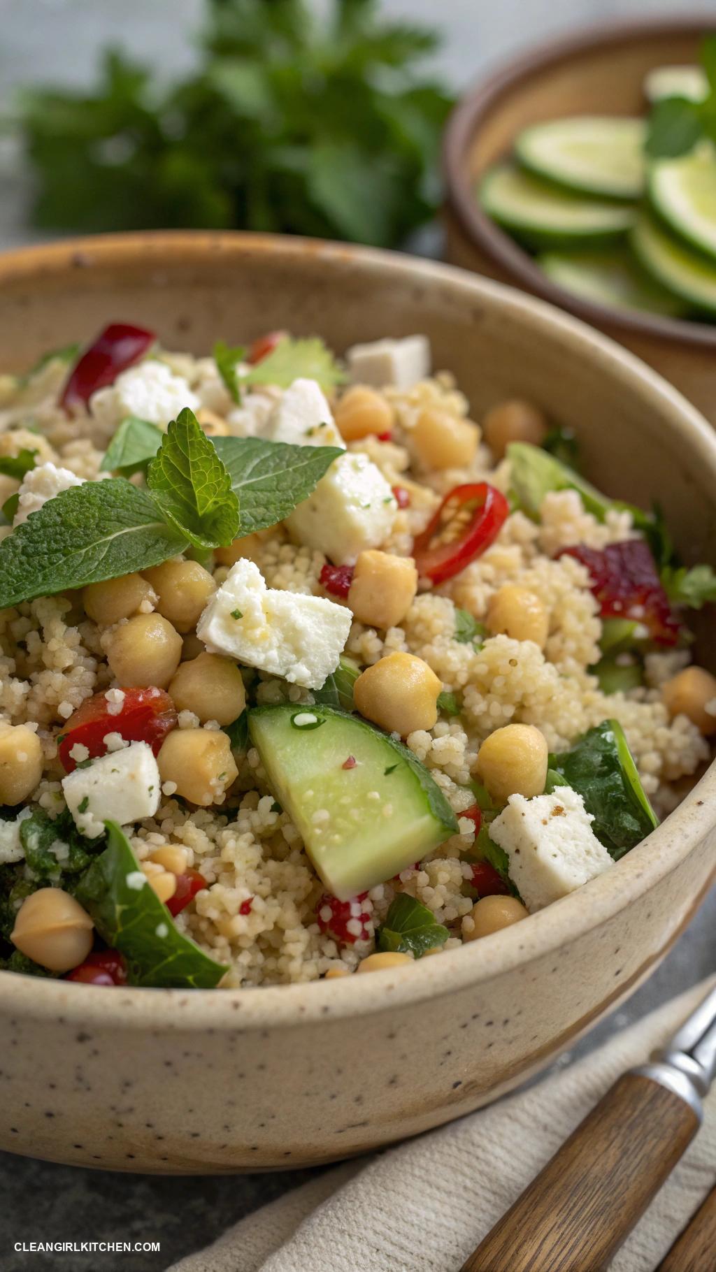 healthy meals Quinoa Salad with Chickpeas Cucumber and Feta