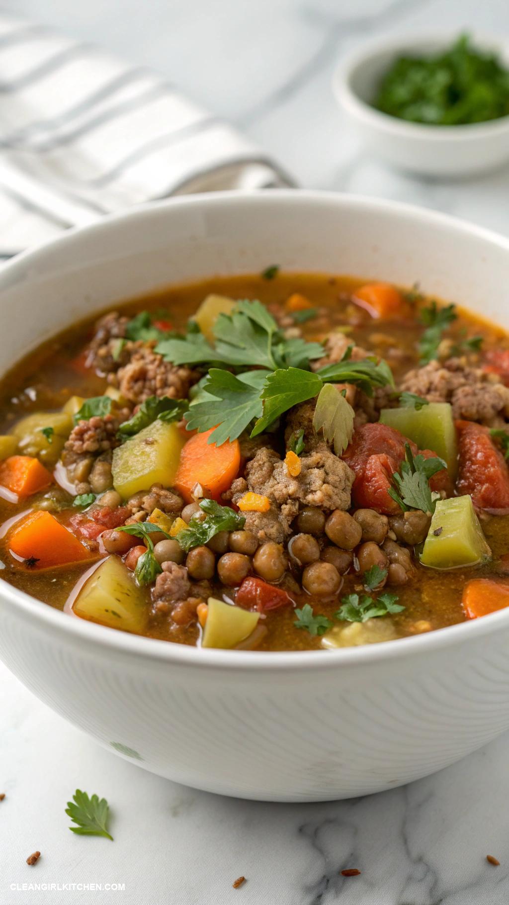 healthy meat recipes Lentil and Ground Turkey Soup
