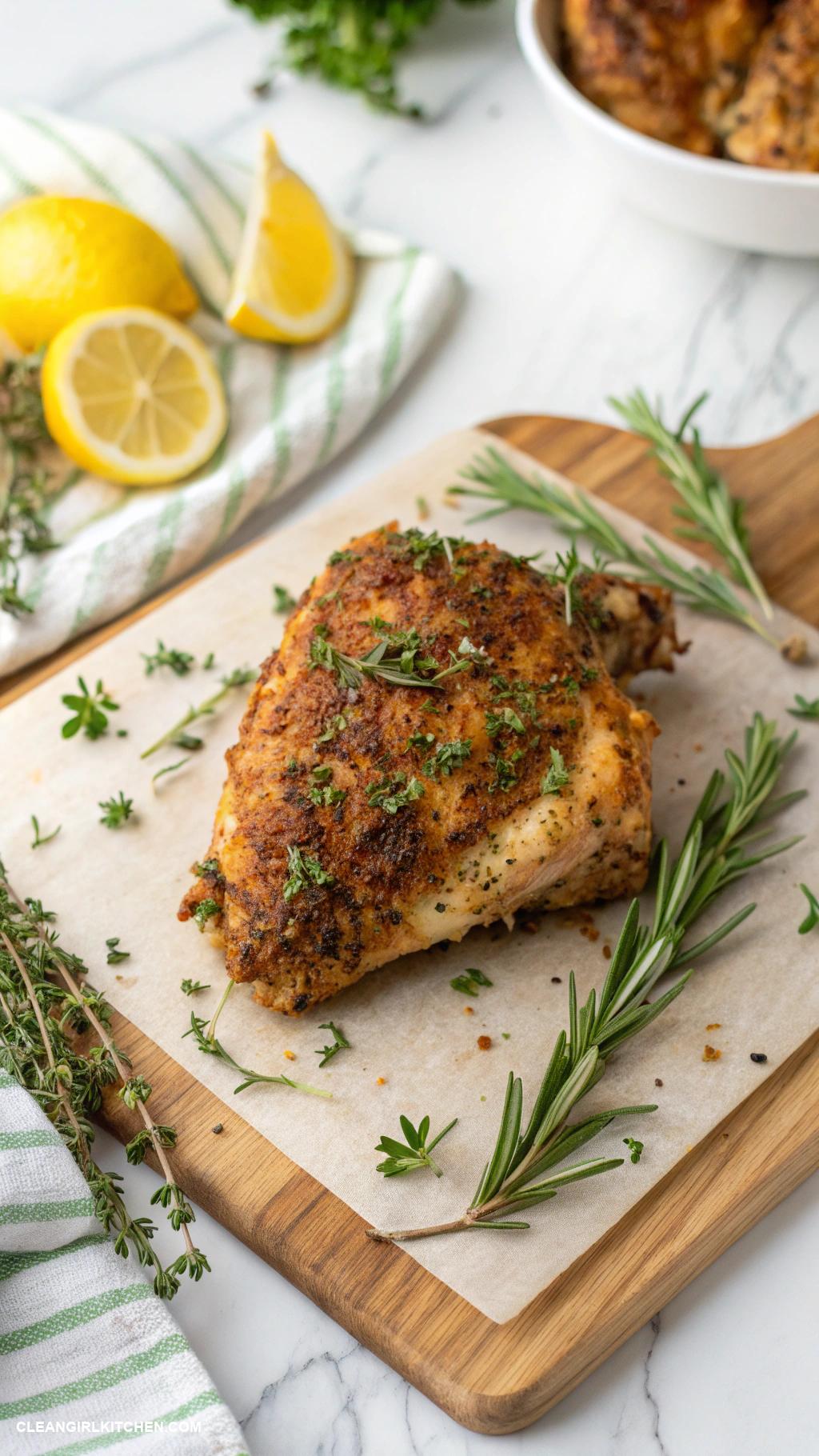 healthy meat recipes Oven Baked Herb Crusted Chicken Thighs