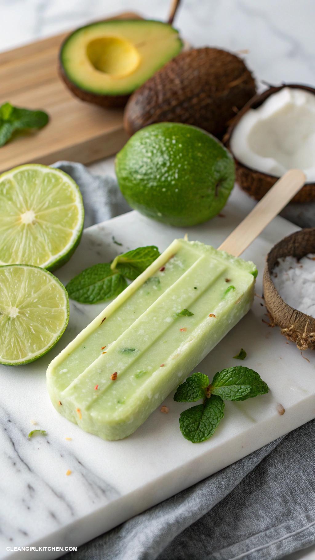 healthy popsicle recipes Avocado Lime Popsicles Puree ripe avocados lime juice and coconut milk for a creamy healthy treat