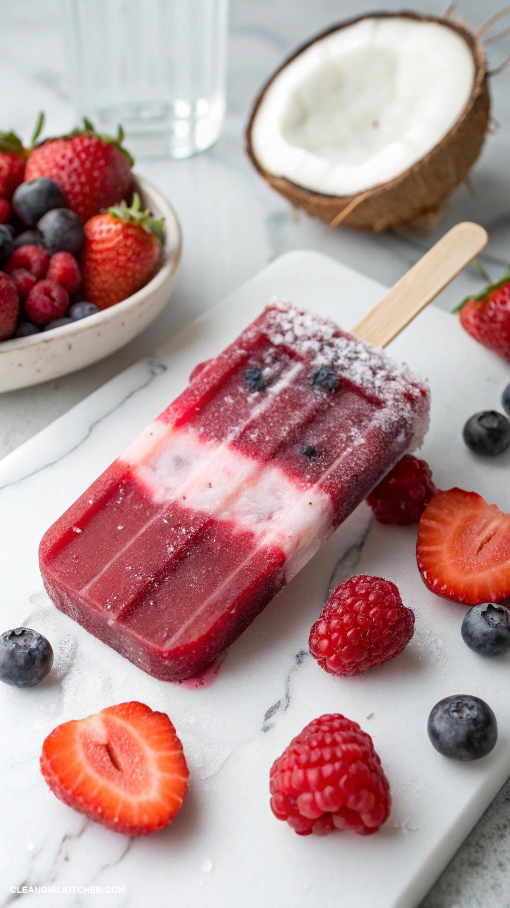 healthy popsicle recipes Berry Blast Popsicles Blend a mix of strawberries blueberries and raspberries with a splash of coconut water for hydration