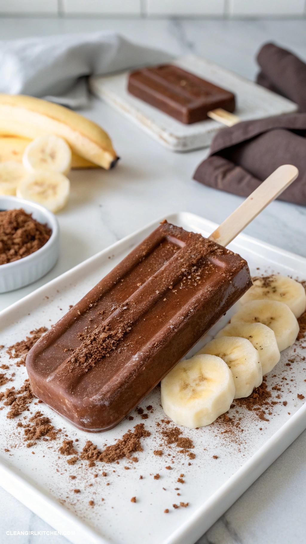 healthy popsicle recipes Chocolate Banana Popsicles Blend ripe bananas with cocoa powder and almond milk for a healthy chocolate fix