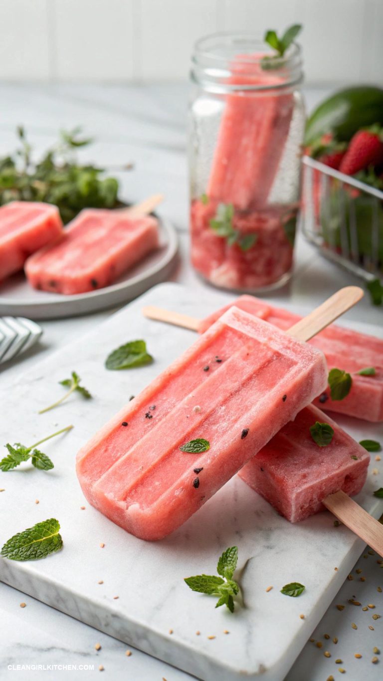 healthy popsicle recipes Watermelon Mint Popsicles Puree watermelon and add fresh mint for a refreshing summer snack