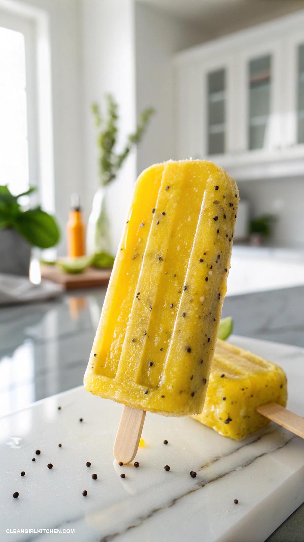 healthy popsicle recipes Zesty Mango Chia Popsicles Blend mango puree with chia seeds and a splash of lime for added texture