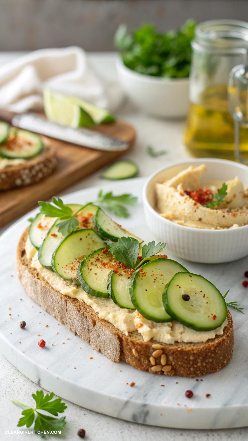healthy tartine recipes Hummus and Cucumber Tartine