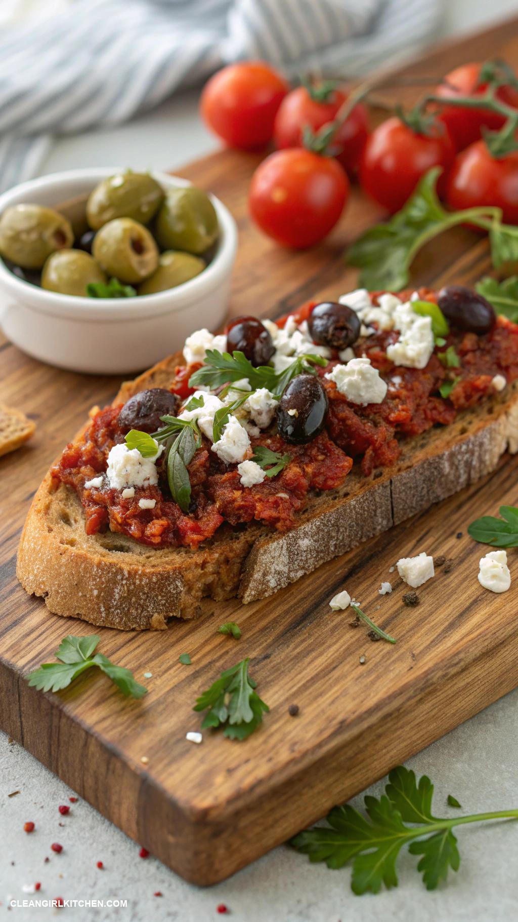 healthy tartine recipes Mediterranean Olive Tapenade and Feta Tartine
