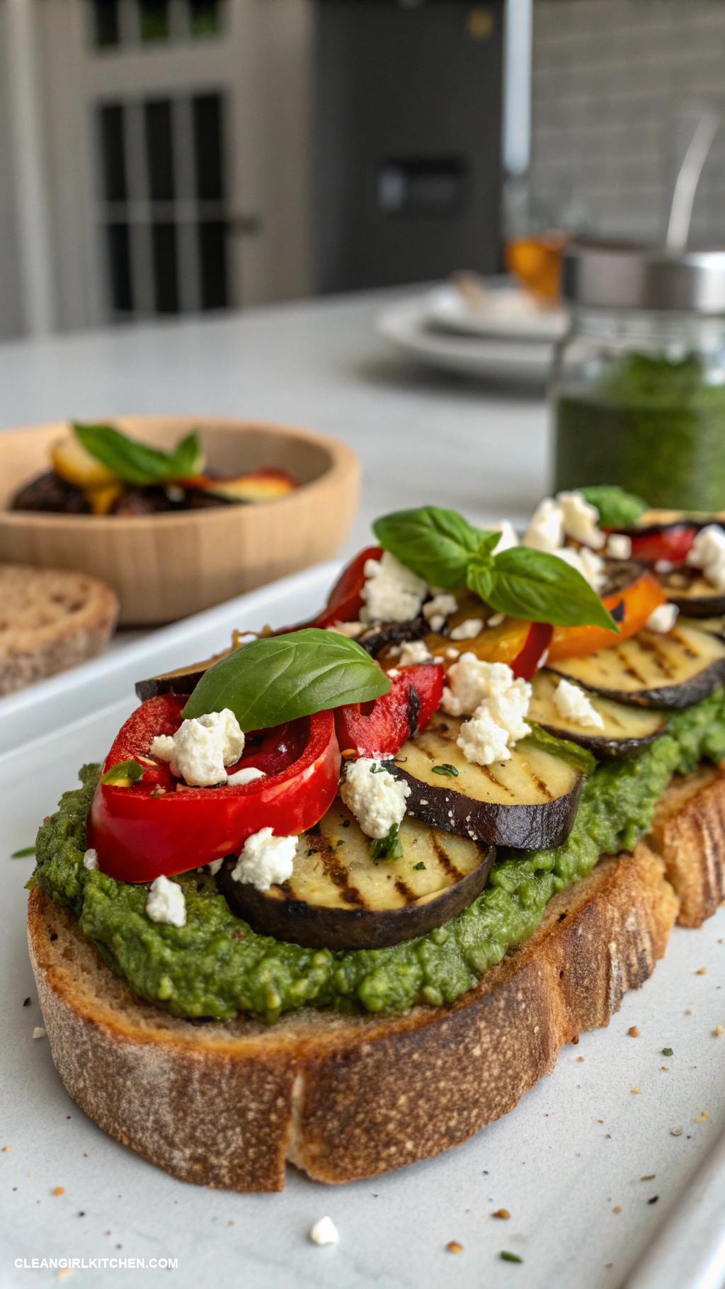 healthy tartine recipes Pesto and Grilled Vegetable Tartine