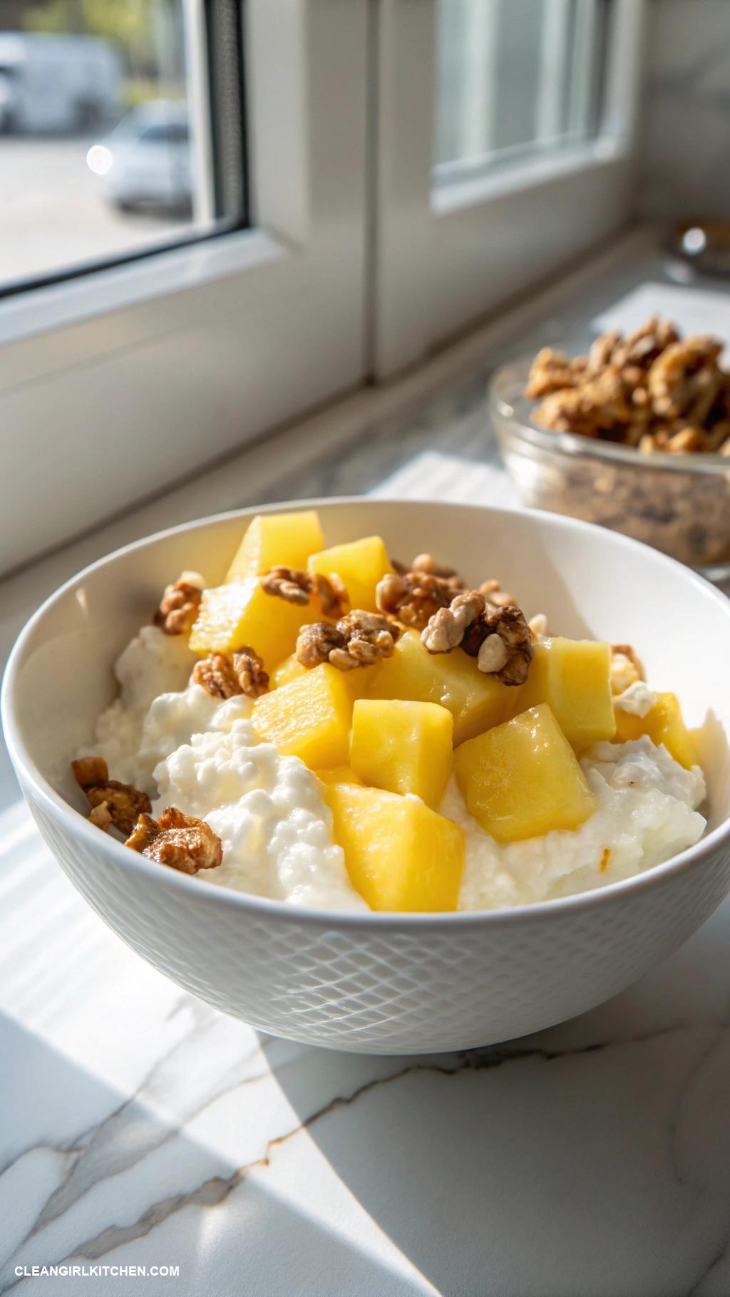 high protein breakfast Cottage cheese with pineapple and walnuts