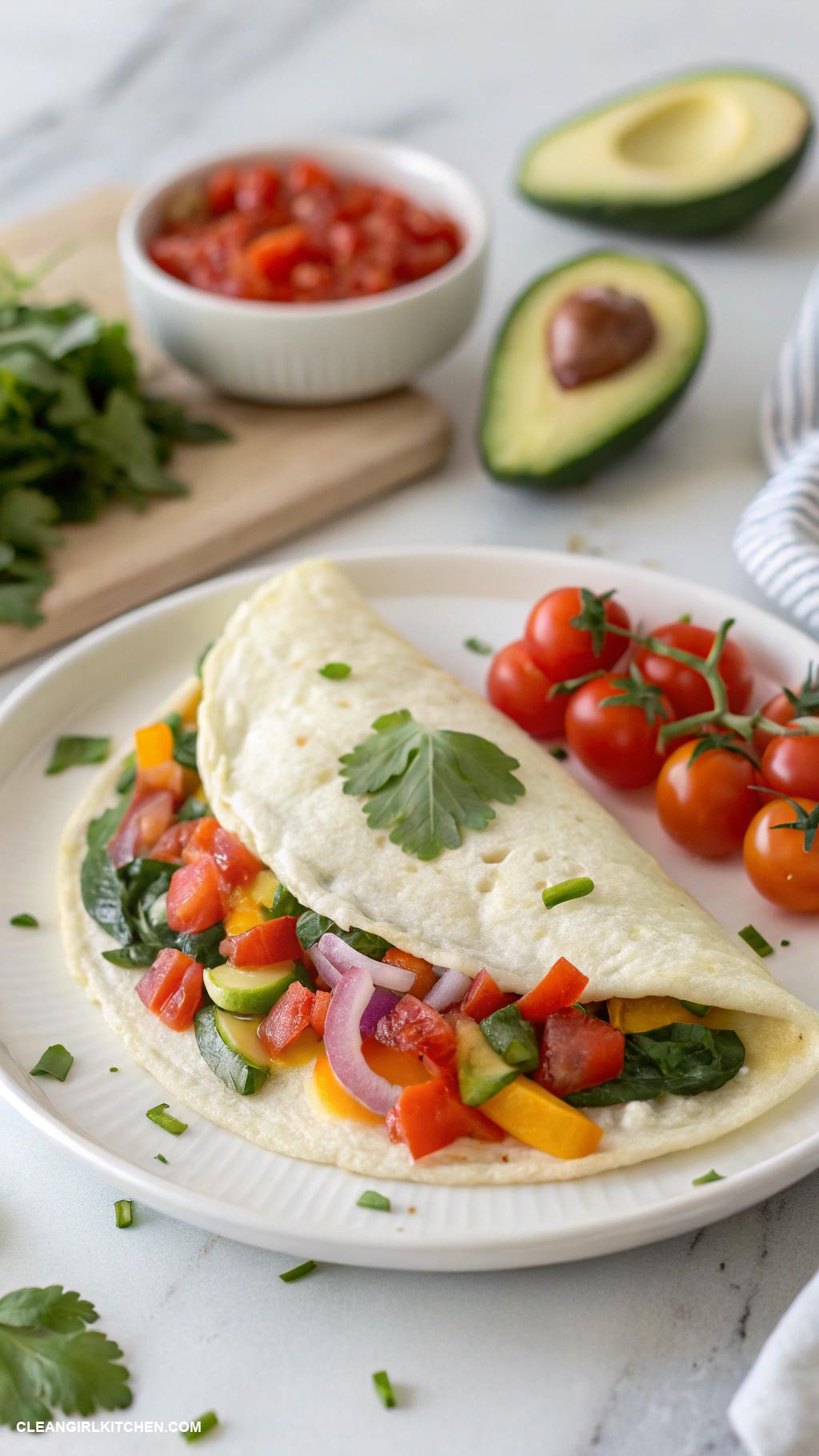 high protein breakfast Egg white omelet with vegetables and salsa
