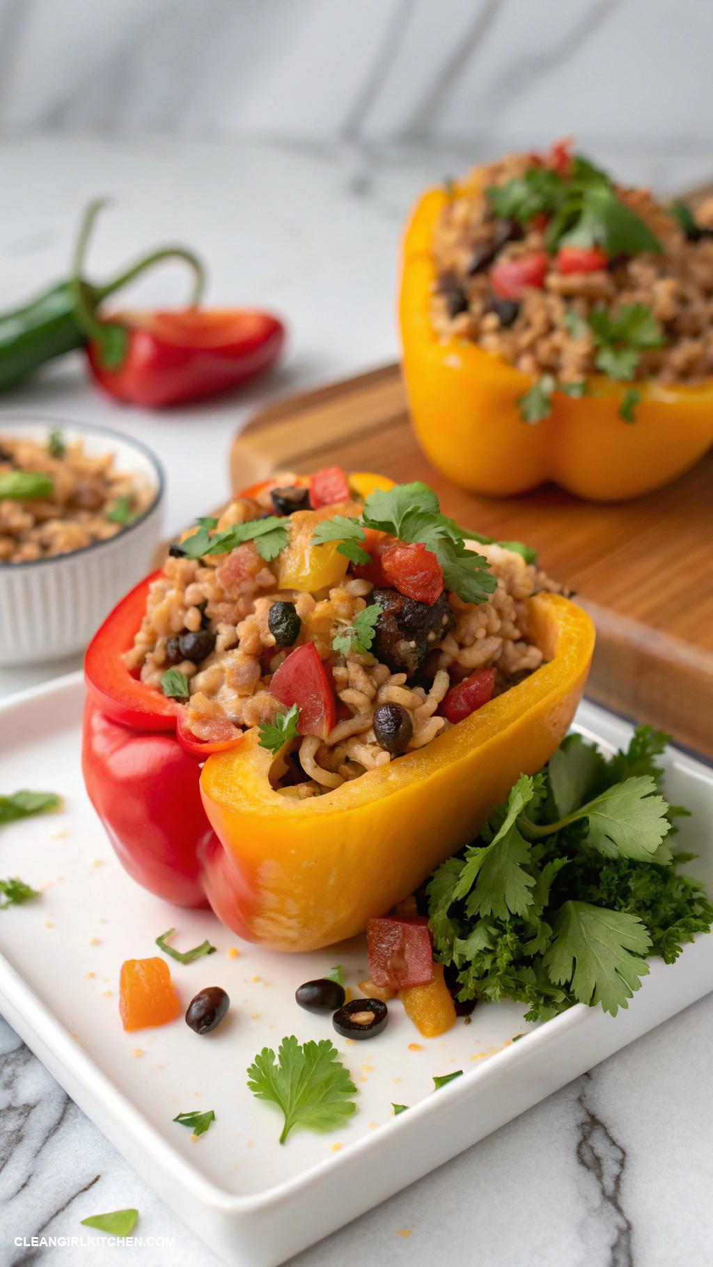 high protein dinner Stuffed bell peppers with ground turkey and brown rice