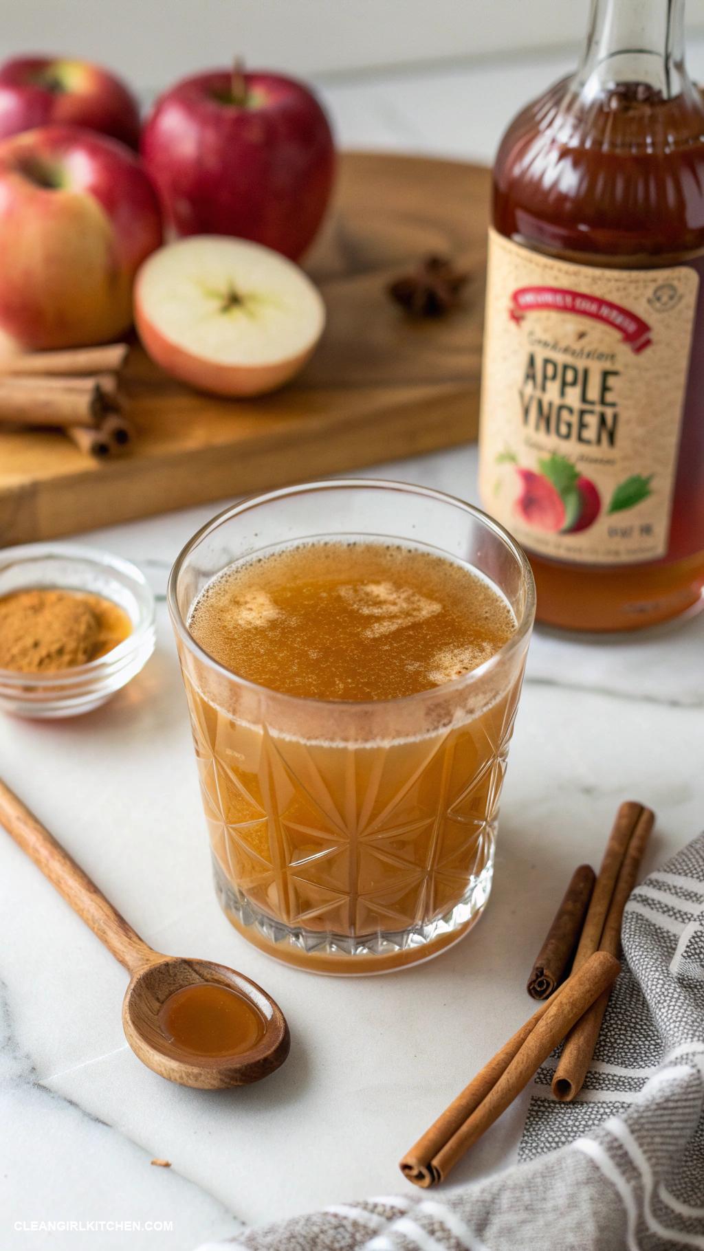 apple cider vinegar detox drinks Cinnamon Spice Cider 1 tablespoon of apple cider vinegar a pinch of cinnamon 1 tablespoon of maple syrup and 8 ounces of warm water