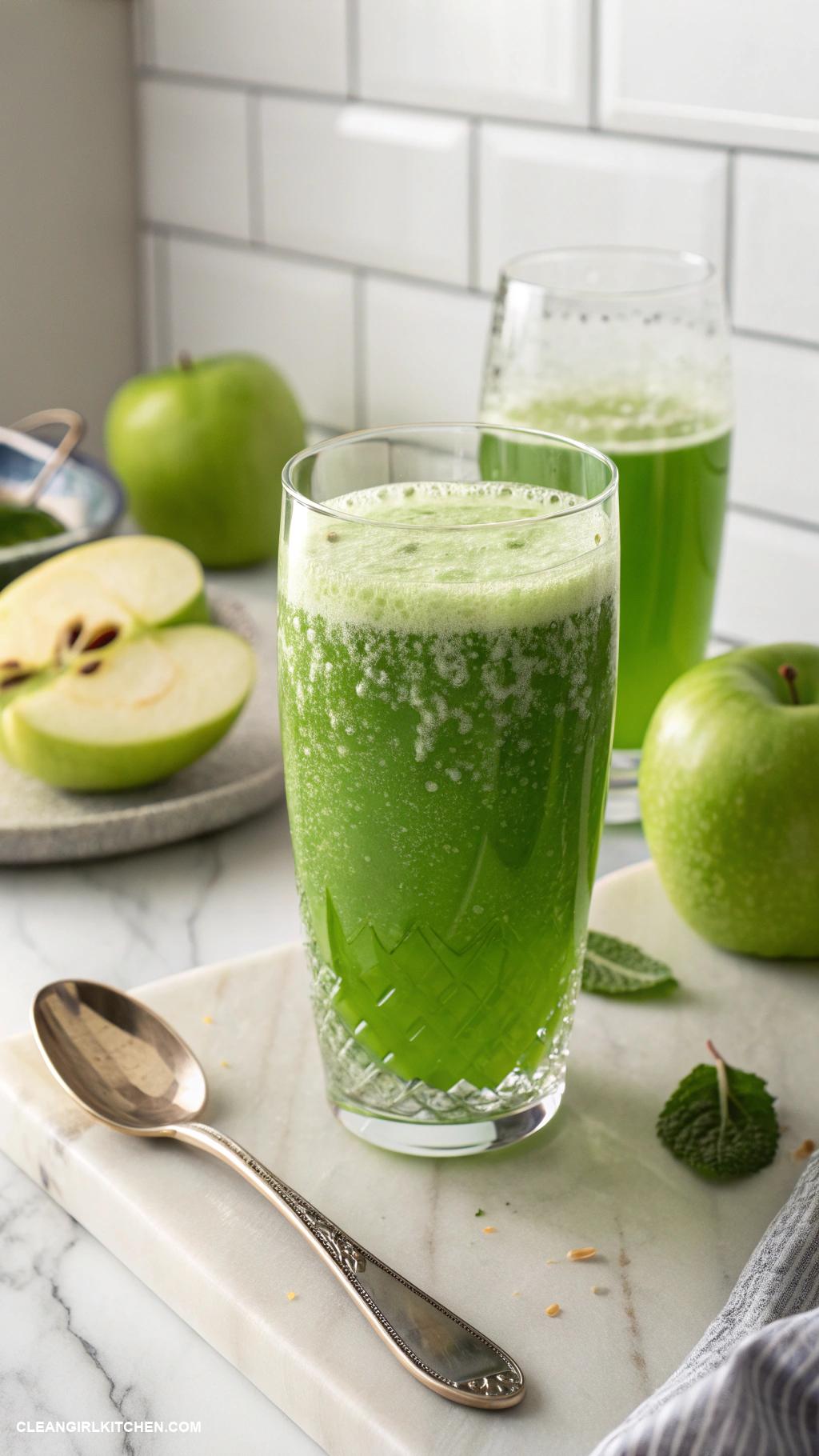 apple cider vinegar detox drinks Green Apple Refresher 1 tablespoon of apple cider vinegar juice of 1 green apple and 8 ounces of sparkling water