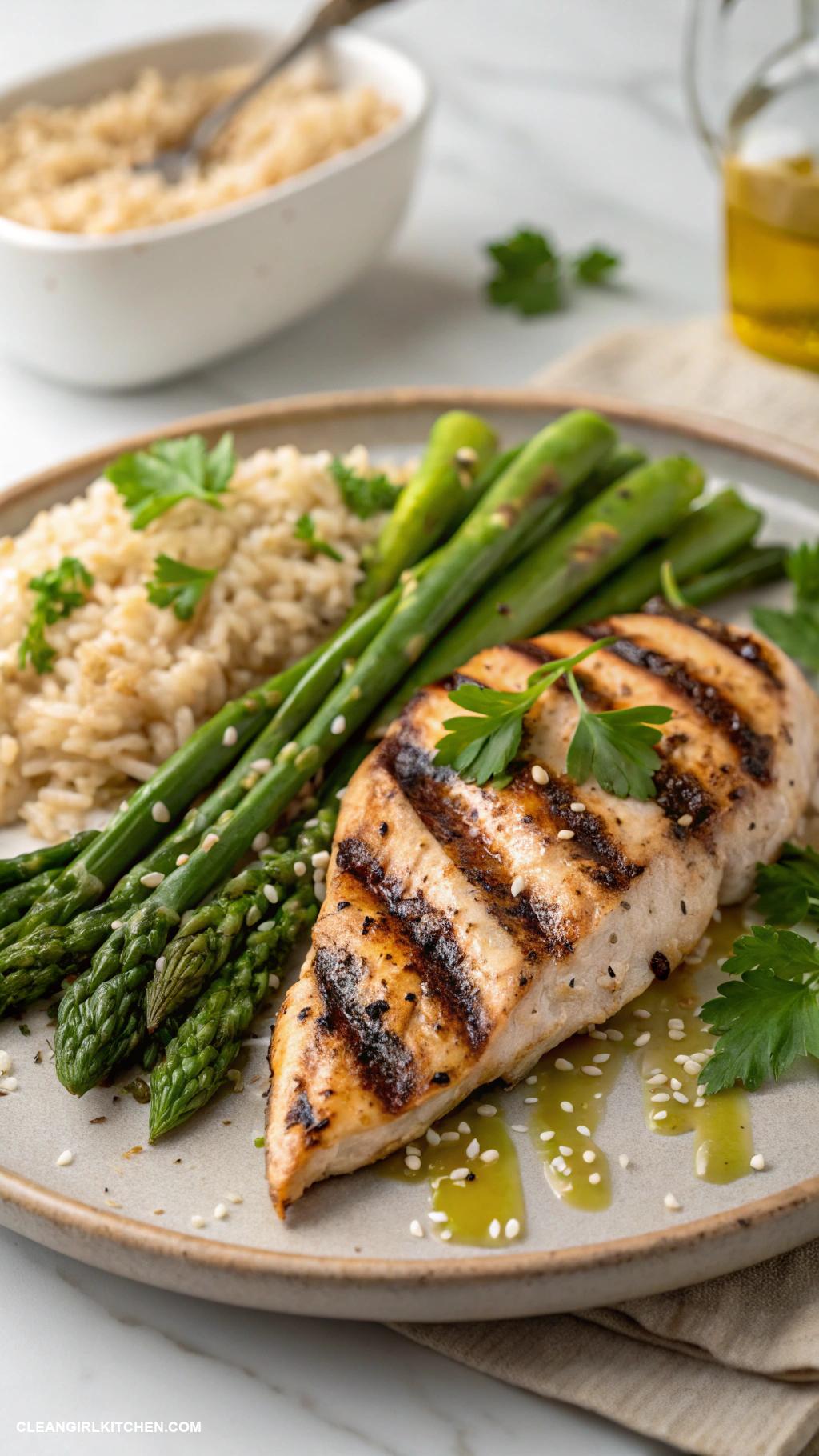 clean eating recipes Grilled Chicken with Asparagus and Brown Rice