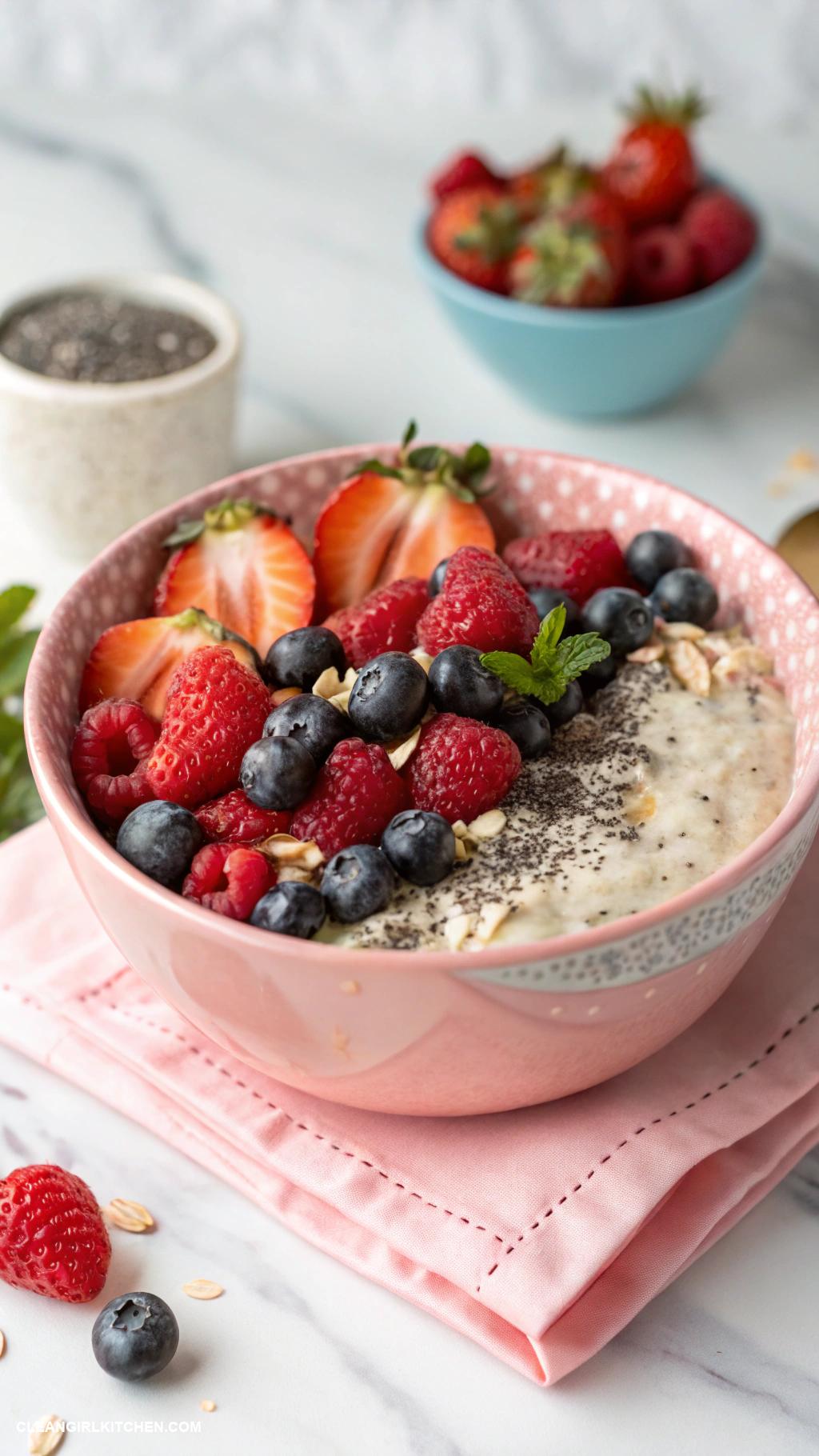clean eating recipes Overnight Oats with Almond Milk and Berries
