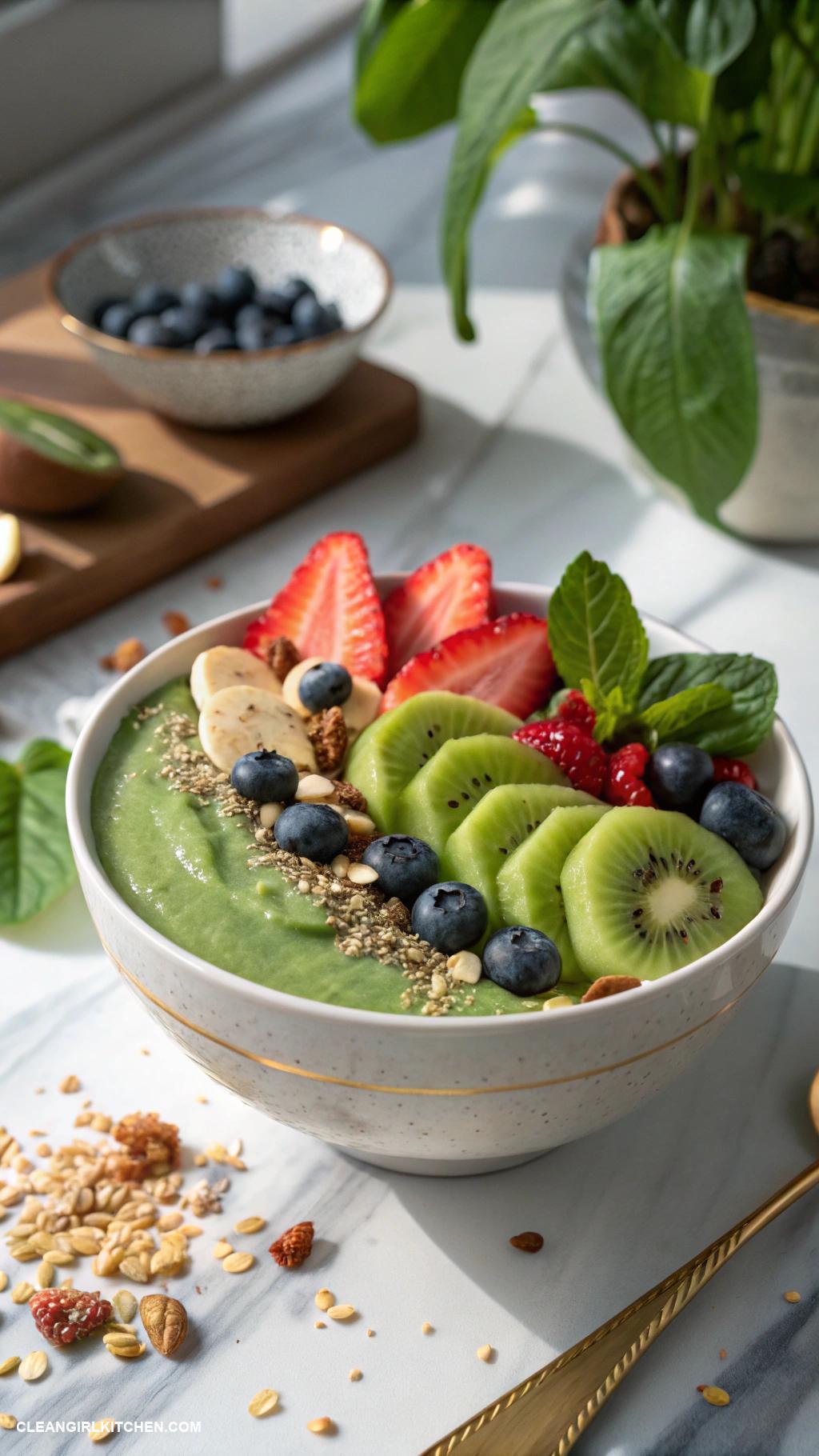 clean eating recipes Smoothie Bowl with Greens and Fresh Fruits