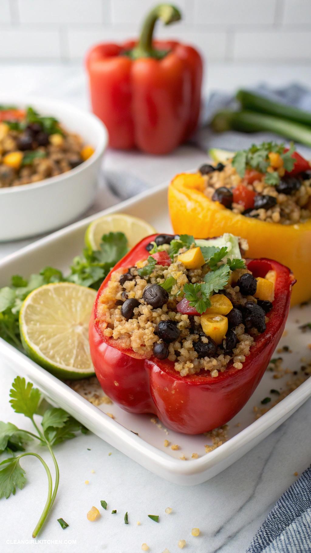 clean eating recipes Stuffed Bell Peppers with Quinoa and Black Beans