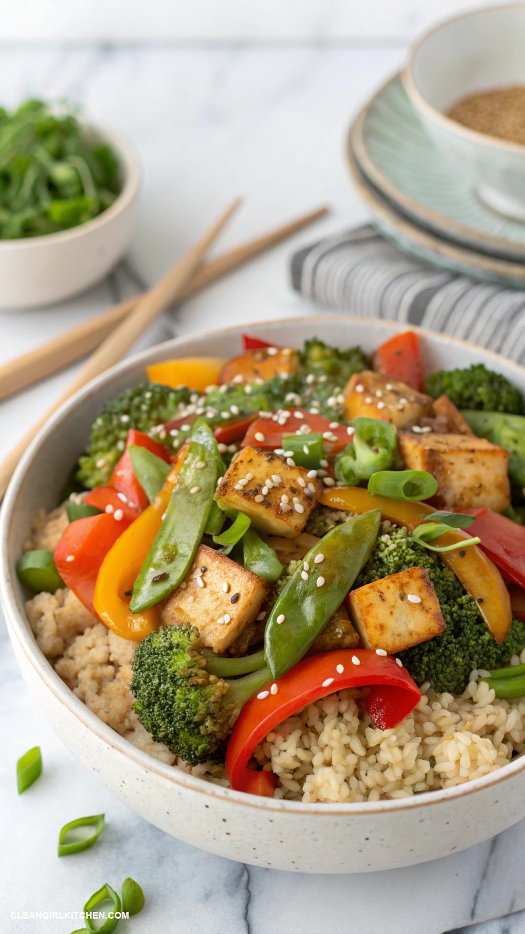 clean eating recipes Vegetable Stir Fry with Tofu and Brown Rice