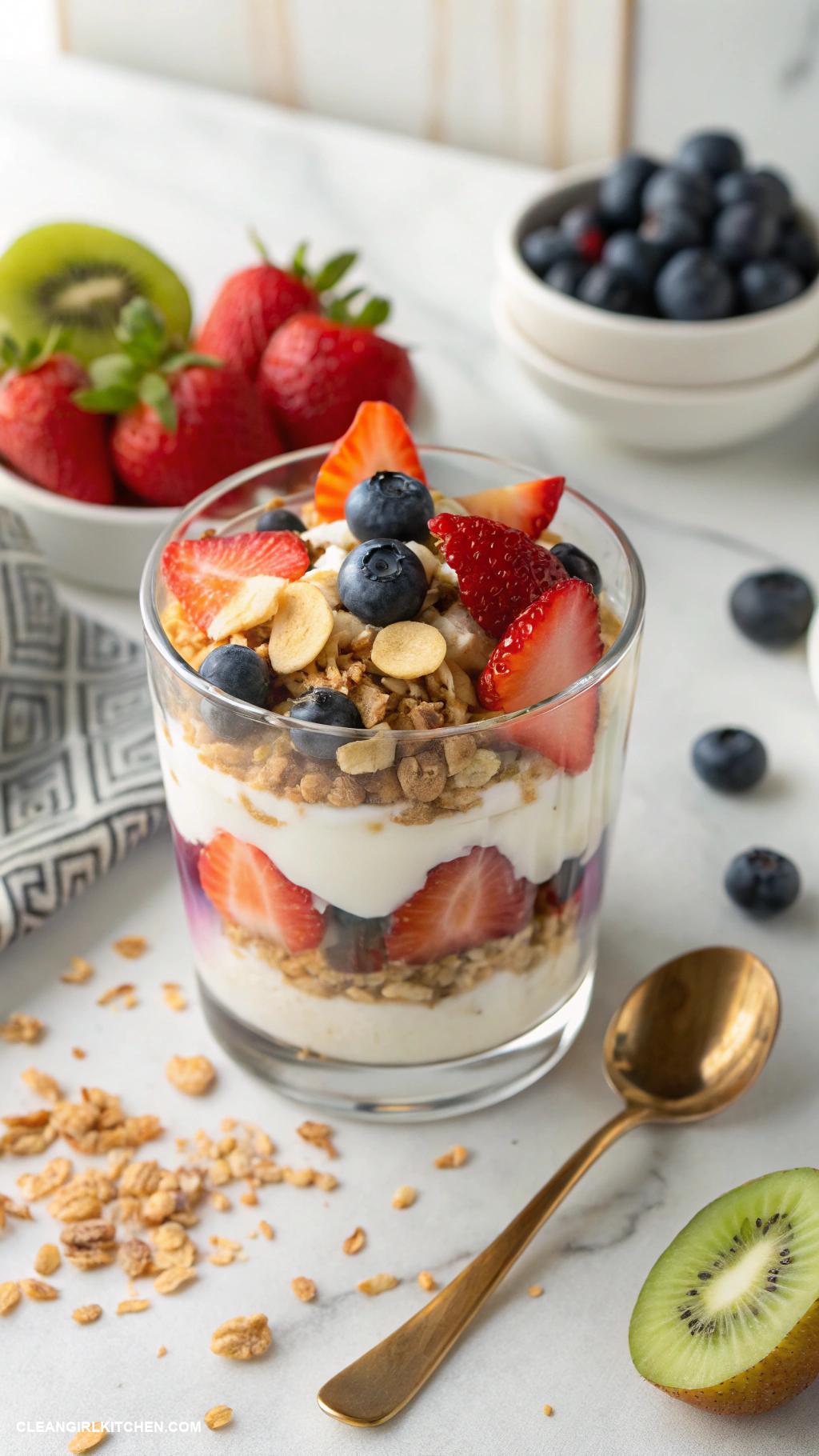 easy healthy meals Greek Yogurt Parfait with Fruits and Nuts