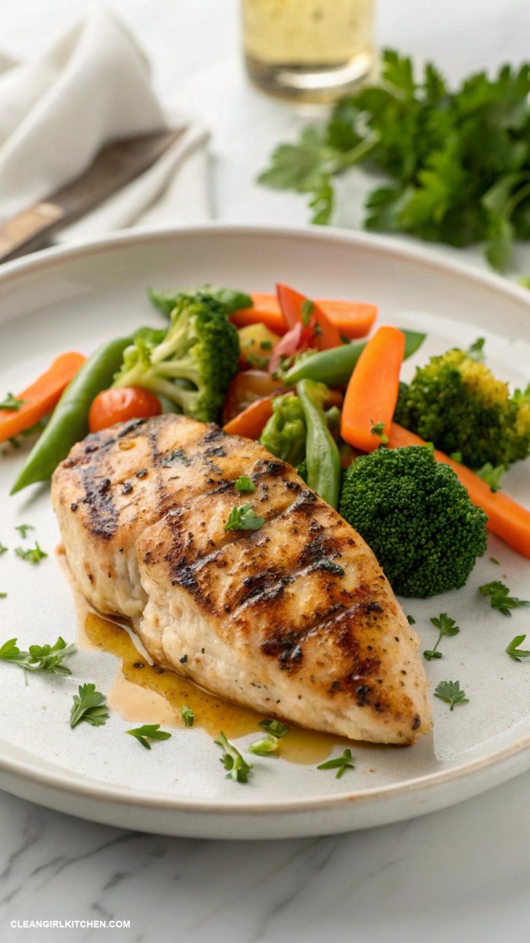easy healthy meals Grilled Chicken Breast with Steamed Vegetables