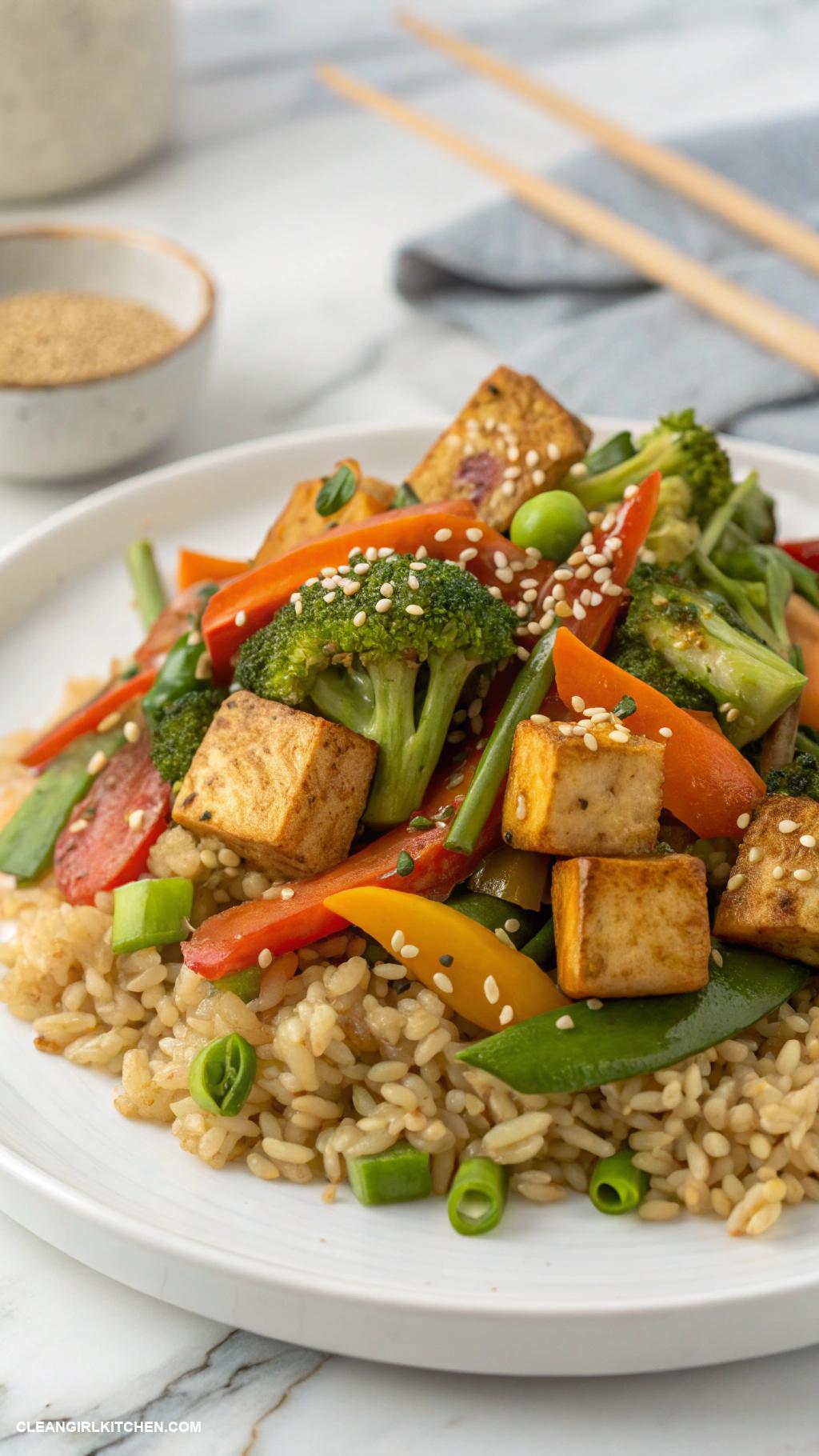 easy healthy meals Vegetable Stir Fry with Tofu and Brown Rice