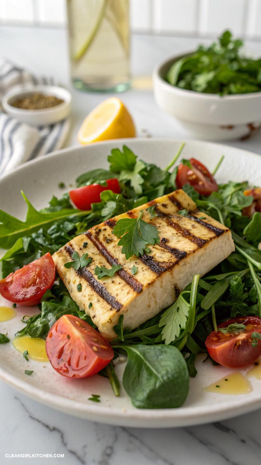 healthy blackstone griddle recipes Herbed Grilled Tofu with Mixed Greens