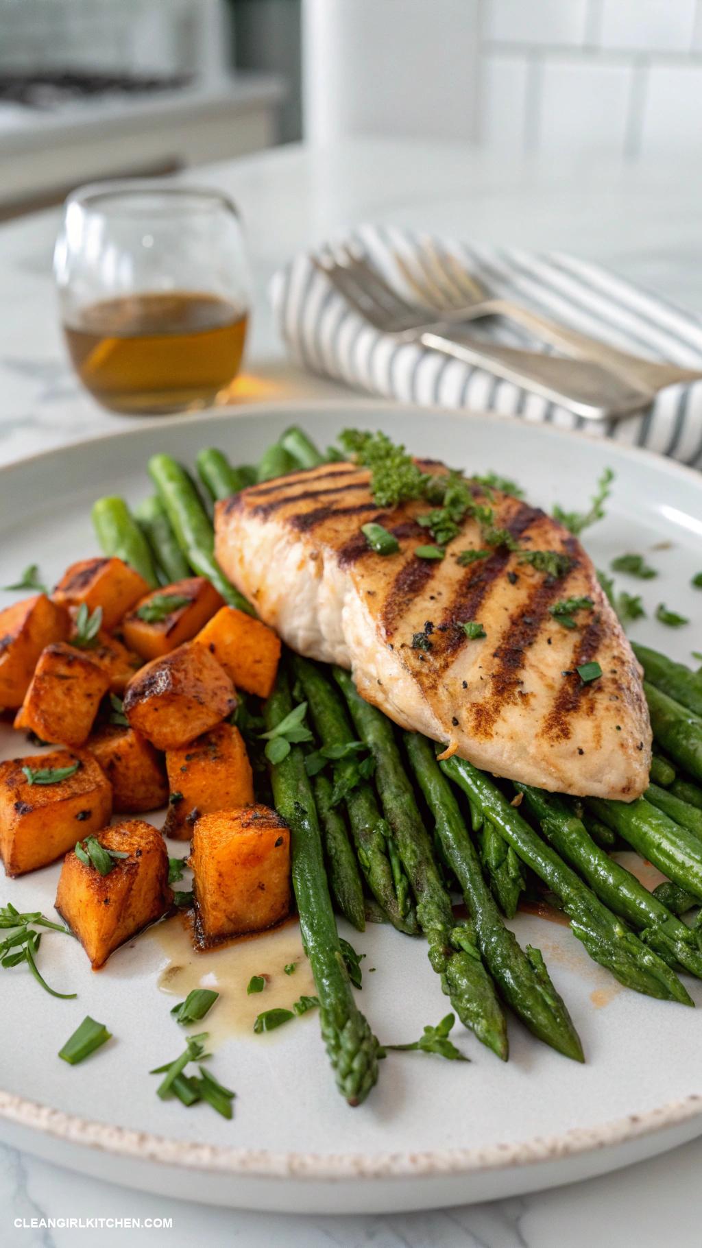 healthy camping meals Grilled Chicken with Asparagus and Sweet Potatoes