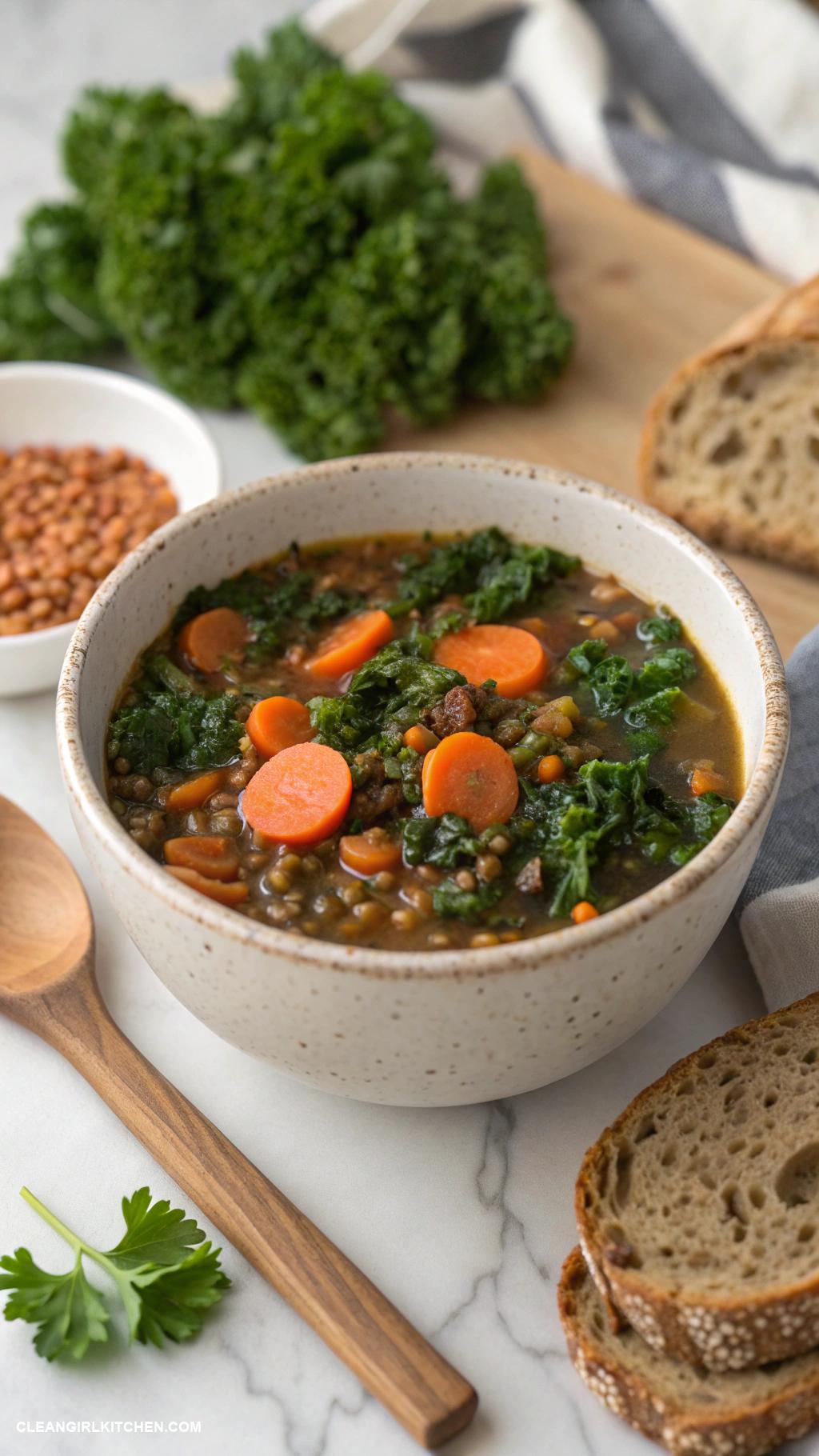 healthy camping meals Lentil Soup with Kale and Carrots