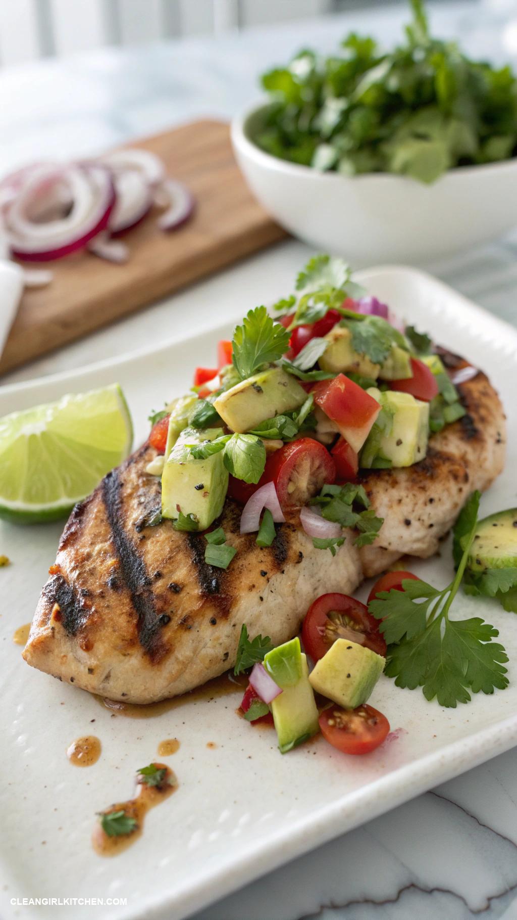 healthy chicken breast recipes Chicken Breast with Avocado Salsa