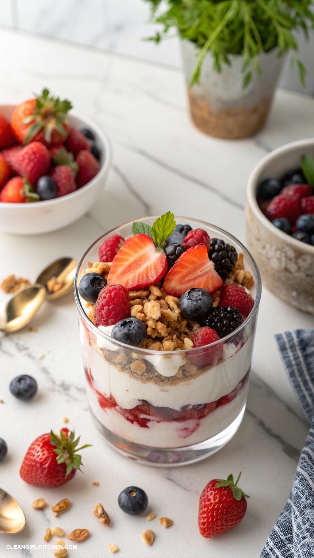 healthy easy recipes Greek Yogurt Parfait with Berries and Nuts