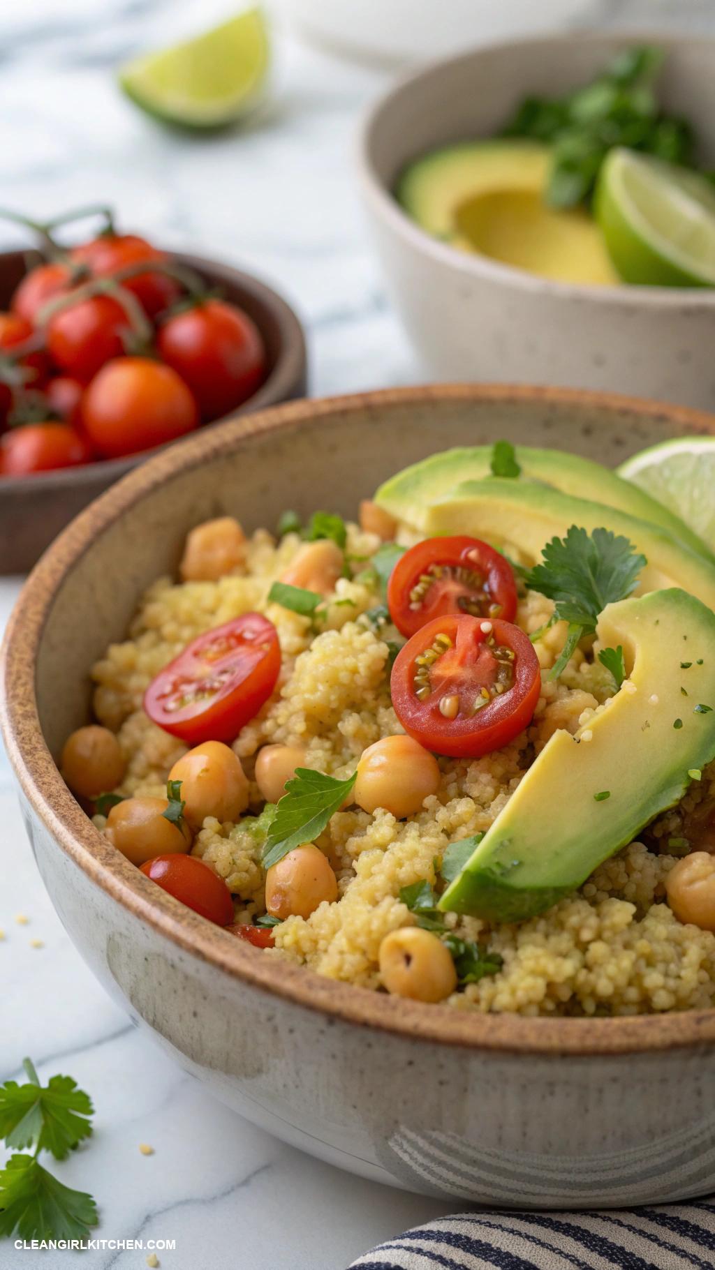 healthy easy recipes Quinoa Salad with Chickpeas and Avocado