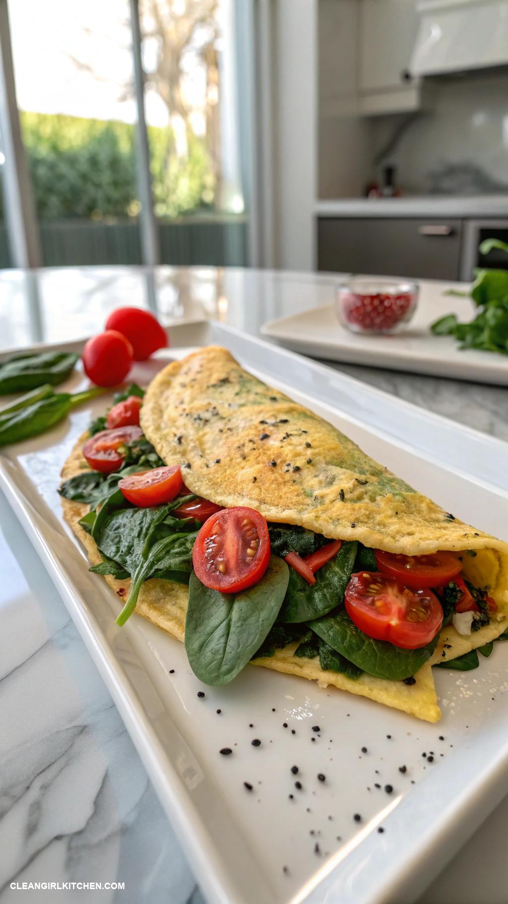 healthy easy recipes Vegetable Omelet with Spinach and Tomatoes