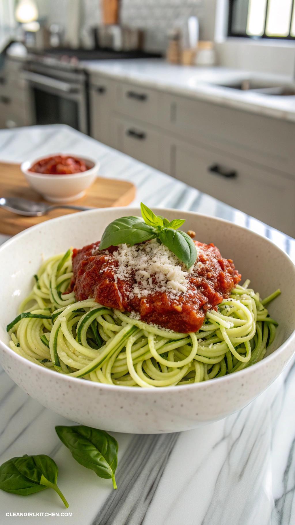 healthy easy recipes Zucchini Noodles with Marinara Sauce