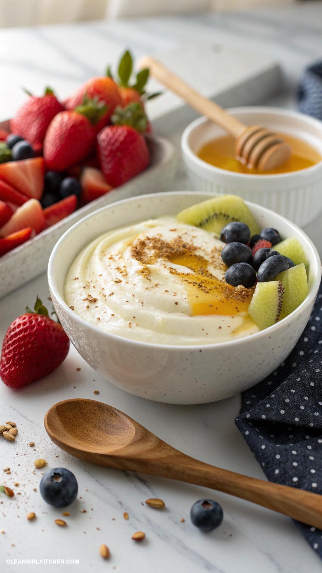 healthy fruit dip Greek Yogurt with Honey and Cinnamon
