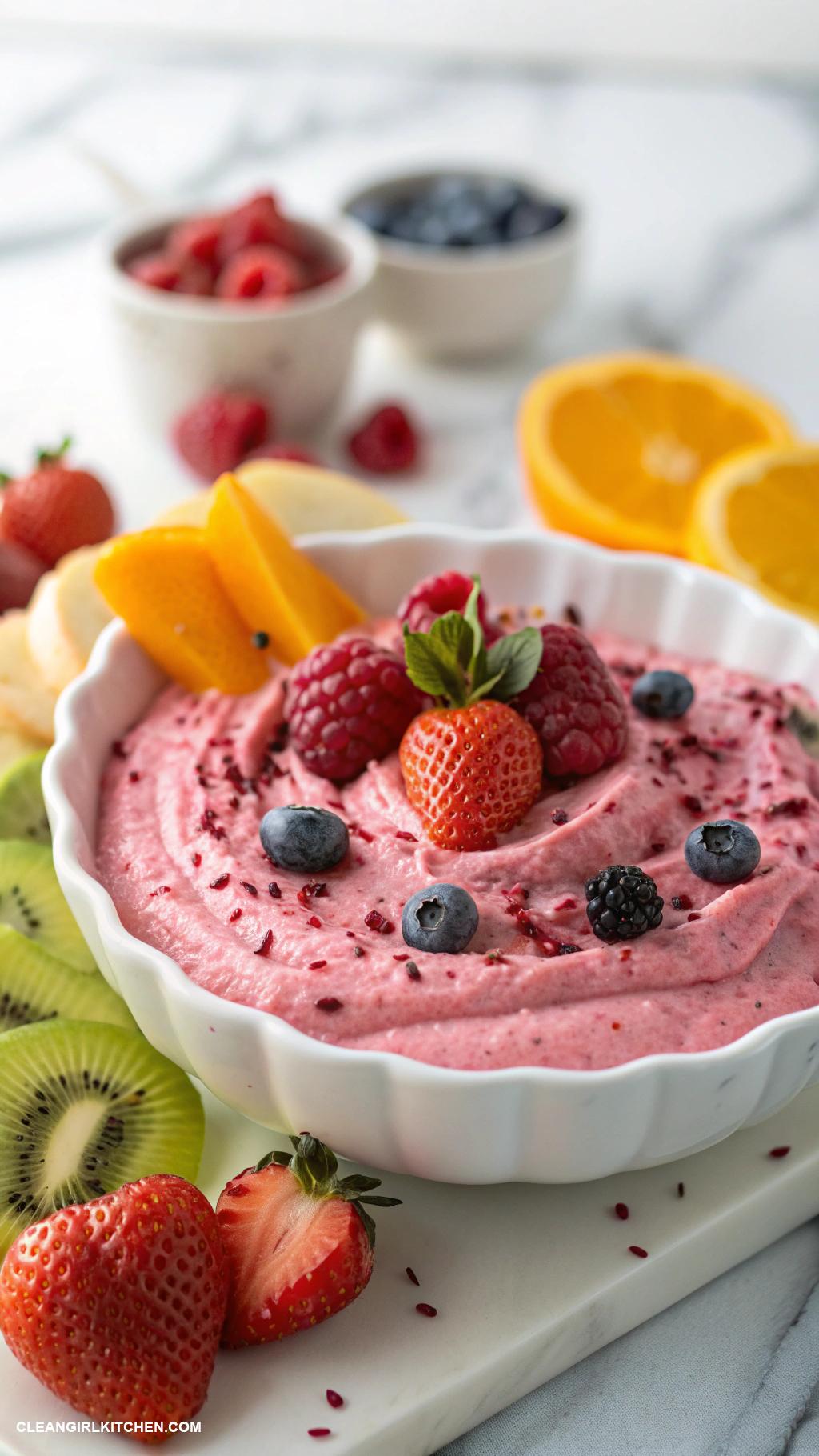 healthy fruit dip Hummus with a Berry Twist