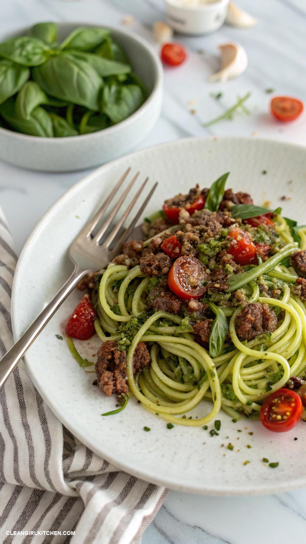 healthy ground beef recipes Low Carb Beef and Zucchini Noodle Spaghetti