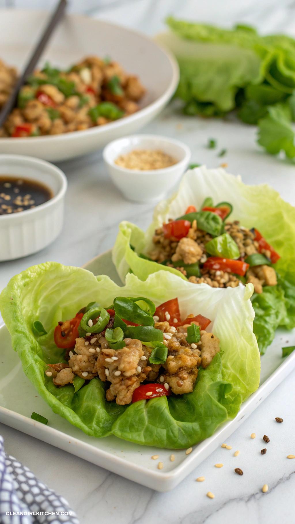 healthy ground chicken recipes Asian Inspired Ground Chicken Lettuce Cups