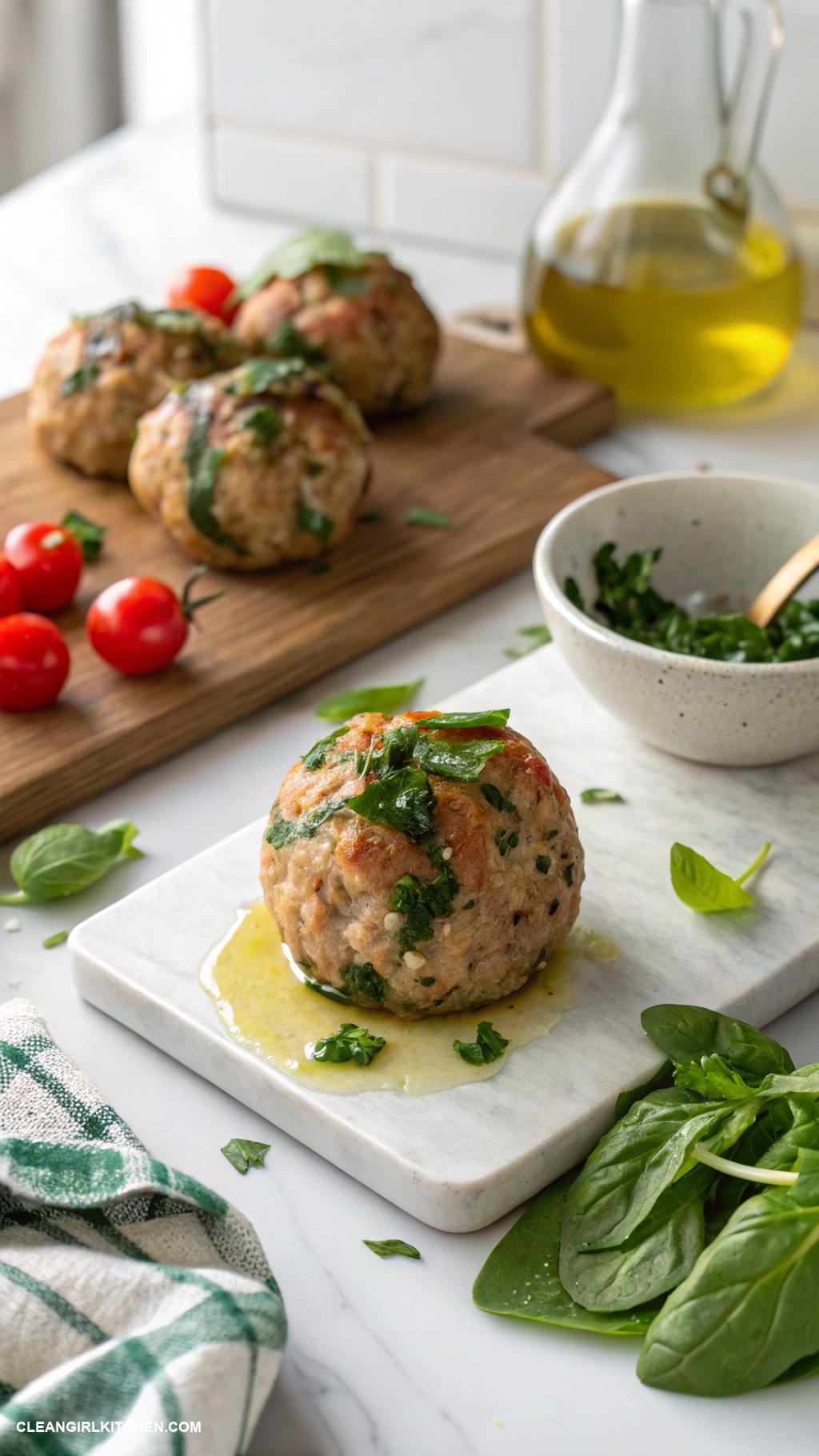 healthy ground chicken recipes Baked Ground Chicken Meatballs with Spinach