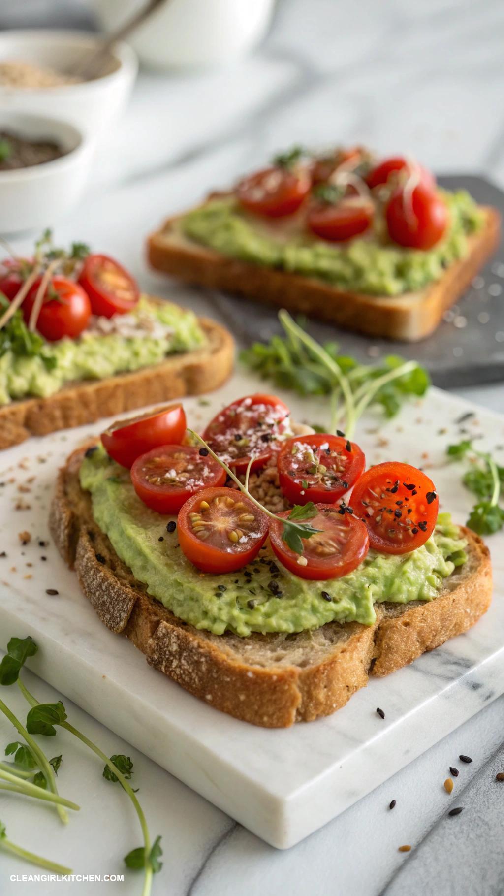 healthy lunch ideas for school Avocado Toast on Whole Grain Bread with Cherry Tomatoes