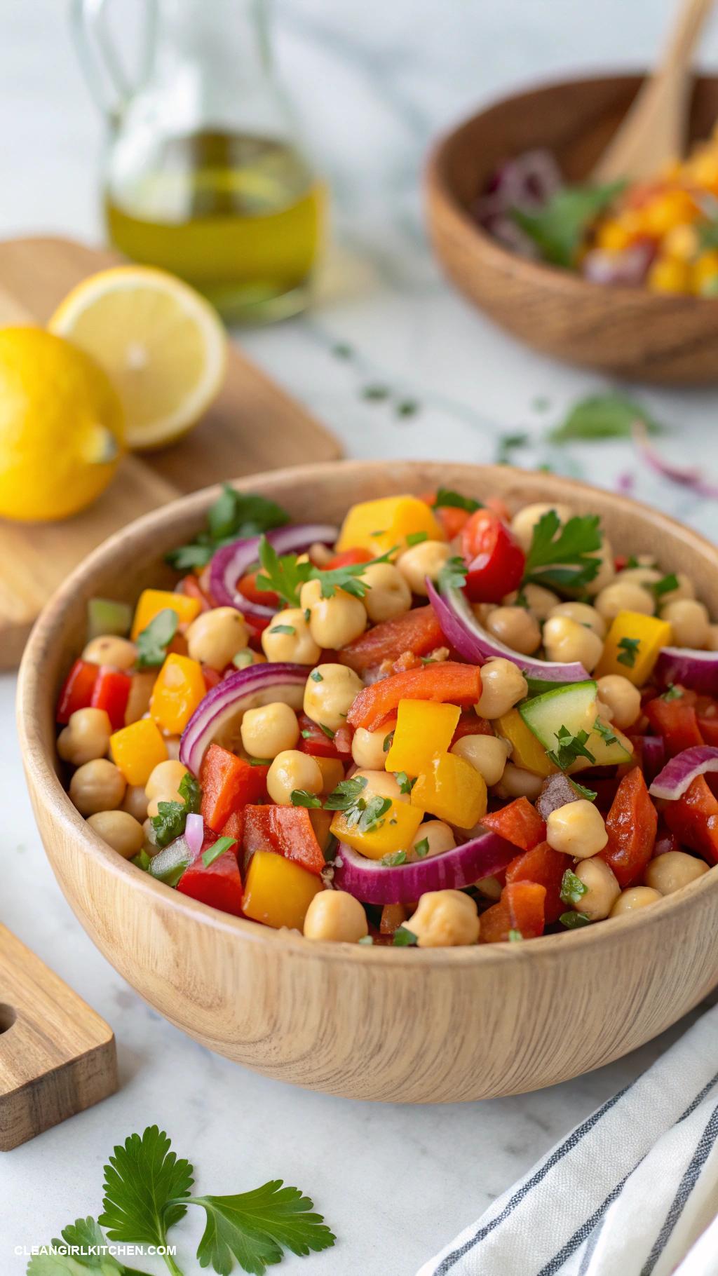 healthy lunch ideas for school Chickpea Salad with Red Onion Bell Peppers and Lemon Dressing