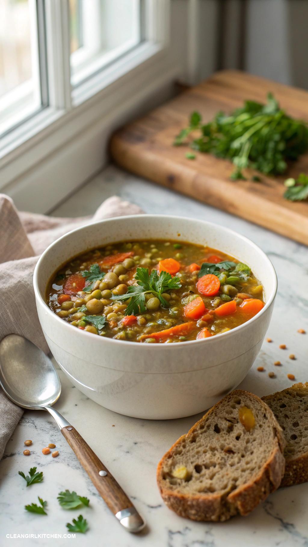 healthy lunch ideas for school Homemade Lentil Soup with Whole Grain Bread